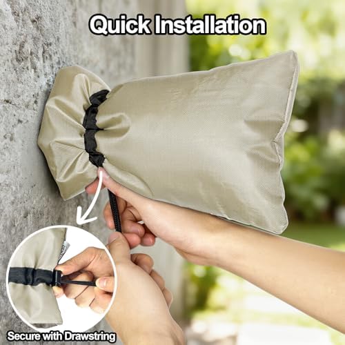 Enlarge Outdoor Faucet Cover for Winter Freeze Protection, 3M Thinsulate, 10"H x 6.3"W Hose Bib for Wall Taps Outside, Waterproof & Frost Free Insulated Spigot, 2 Pcs Faucet Socks - Sand - Image 5