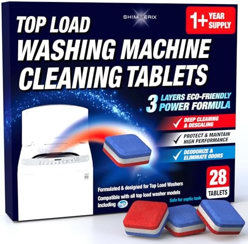 Washing Machine Cleaner Tablets, 28 Pack for HE Top Load, Eco-Friendly Tabs by SHIMMERIX