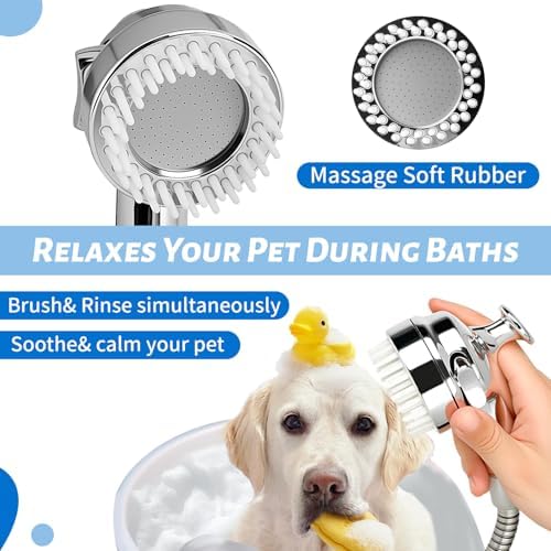 Pet Shower Attachment with 8.2ft Hose & Silicone Brush，Three modes Dog Bathing Tool，Easy Connect to Bathtub Faucet for Dogs Cats Home Use - Image 3