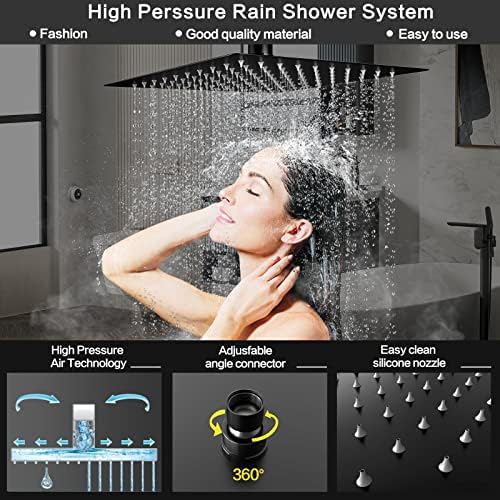 Matt Black Shower System Rain Faucet Set with Tub Spout, 12 inch - Image 5