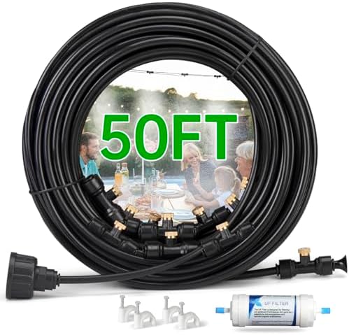 Funpynani 50FT Outdoor Misting Cooling System‌ - Patio Garden Kit with ‌Brass Nozzles & UV Tubing‌, DIY Install for ‌Pool, BBQ, Greenhouse‌, Water-Saving High Pressure Cooler by Funpynani