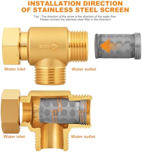 SIGURANTA Brass Inline Garden Hose Filter with Ball Valve Drain, 3/4" GHT, Replaceable 40 & 100 Mesh Screens, Sediment Filter for Outdoor Watering, Car Wash & RV Use(Set B1) - Image 5