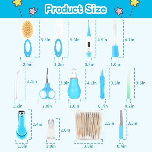 Baby Grooming Kit，Infant Safety Care Setwith Hair Brush Comb Nail Clipper Nasal Aspirator, Baby Essentials Kit for Newborn Girls Boys (14 PC-Blue Kit) - Image 3
