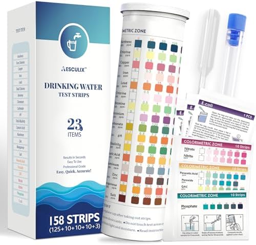 All-New 23 in 1 Drinking Water Testing Kit 158 Strips,Well Water Testing Kit & Water Test Strip for House Water for Hardness，Chlorine,Copper,Iron,Lead,pH and More by AESCULIX