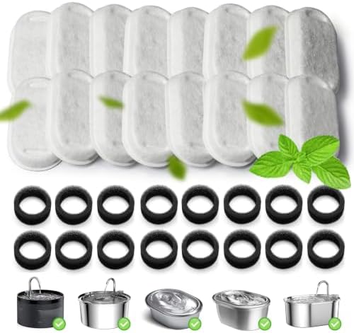 Cat Water Fountain Filter 32Pcs Fit 101oz/3L Stainless Steel Pet Fountain by KANCHOU