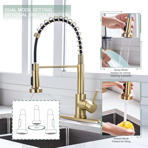 WEWE Pull-Down Kitchen Faucet, 2-Mode Sprayer, Gold, High Arc - Image 3