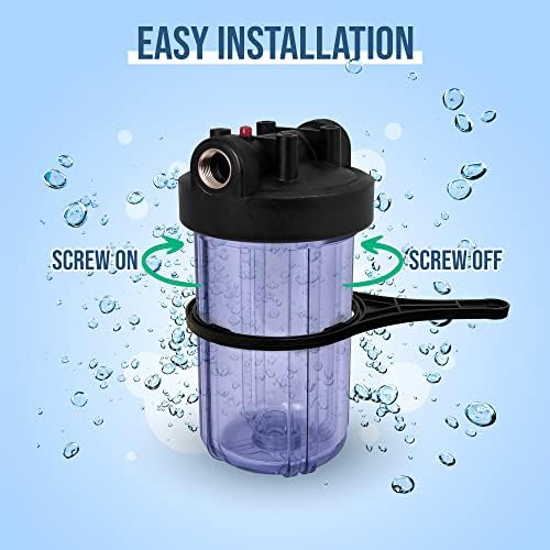High Capacity 10 x 4.5” Transparent Whole House Water Filter Purifier System with Presser Relief Button, 1” Inlet/Outlet Brass Port & Yearly Supply (3) Coconut Shell Activated Block Carbon Cartridges - Image 3