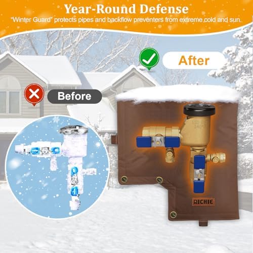 Backflow Preventer Insulated Cover (5°F) for Winter Freeze Protection, 13"W x 12"H Thickened Pressure Vacuum Breaker & Well Pump Cover, Outdoor Waterproof Insulation Pouch for Sprinkler Valve, Brown - Image 4