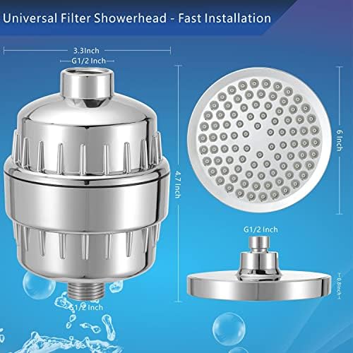 High Pressure Filtered Shower Head Set, 6’’ Rain Shower Filter for Hard Water, Universal Round Showerhead 20 Stage Filtration Removes Impurities for Rejuvenated Skin by Eolax, Chrome - Image 6