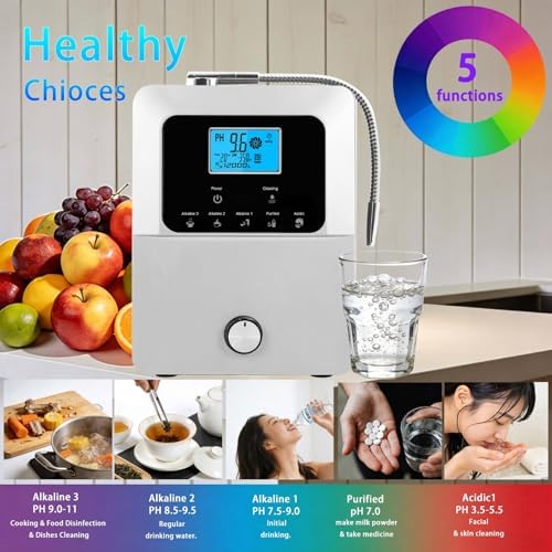 Alkaline Water Ionizer Machine, Adjustable 2.8-11 pH and Hydrogen-Rich Water System, 5 Modes, Countertop or Wall-Mounted Design, Ideal for Home and Office Use White - Image 2