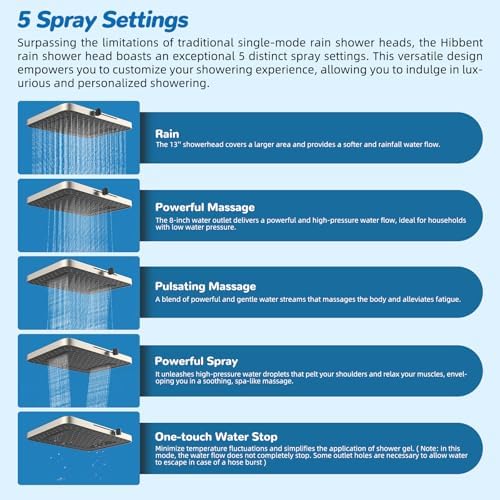 Hibbent 5-spray Dual Filtered Rainfall Shower Head with 10 Spray Handheld - Image 2