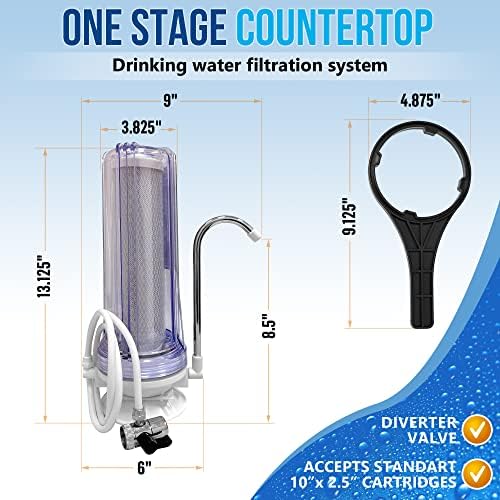 One Stage Countertop Drinking Water Filtration System Removes Chlorine, Transparent Housing and Yearly Supply (2 Extra) Block Activated Carbon Cartridges 5 Micron, Meets NSF Standards & Regulations - Image 3