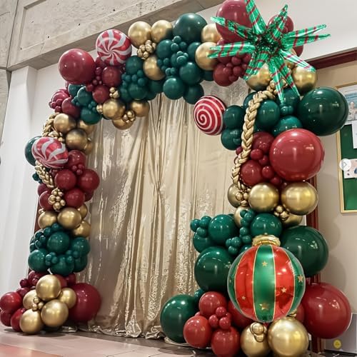 Christmas Balloon Garland Arch Kit, 101PCS Dark Red Green Gold Xmas Balloon Set with Lollipop Explosion Star Mylar Foil Balloons for New Year Holiday Birthday Prom Party Decorortions Supplies - Image 3