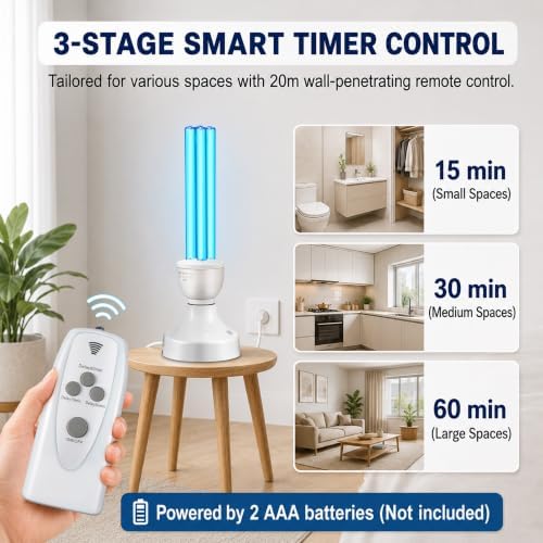 Qualirey 25W UV Light with E27 Base, Remote Control and Glasses,Ozone Free - Image 3