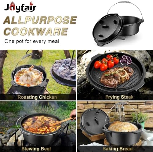 Joyfair Pre-seasoned Cast Iron Camp Dutch Oven, 5QT Pot & 2QT Skillet Lid - Image 5