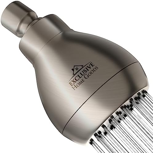 High Pressure Shower Head - Powerful Deluxe Bathroom Showerhead with Strong Spray Stream and Small Silicone Nozzles - Universal Fit Works with High and Low Water Flow Showers (Brushed Nickel)-1.8 GPM by Heatsistence