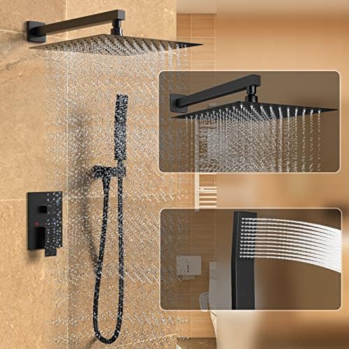 Black Rain Shower System Faucet Set with Handheld, 10 inch - Image 3