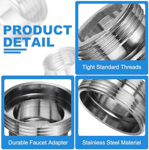 uxcell 3Pcs Faucet Adapter Kit, Male 0.61in to Male 0.87in Kitchen Sink Stainless Steel Tap Aerator Adapter Set to Connect Garden Hose, Water Filter, Standard Hose Diverter - Image 3