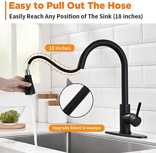 Black Kitchen Faucets with Pull Down Sprayer Kitchen Sink Faucet with Pull Out Sprayer Single Hole Deck Mount Single Handle Stainless Steel Grifos De Cocina 866068R - Image 2