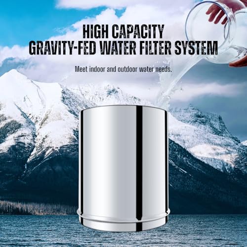 SINCHO 2.25G Gravity Water Filter System with Level Window – 3-Stage Stainless Steel System, 2 Washable Ceramic Filters, No Electricity Needed - Image 4
