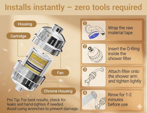 25-Stage Shower Filter with Enhanced KDF, Reduces Scale Buildup, Revitalizes Hair, Skin & Nails. Softens Hard Water, Removes 99% Lead, Chlorine, Fluoride & Harmful Chemicals. High-Output Flow, Chrome - Image 6
