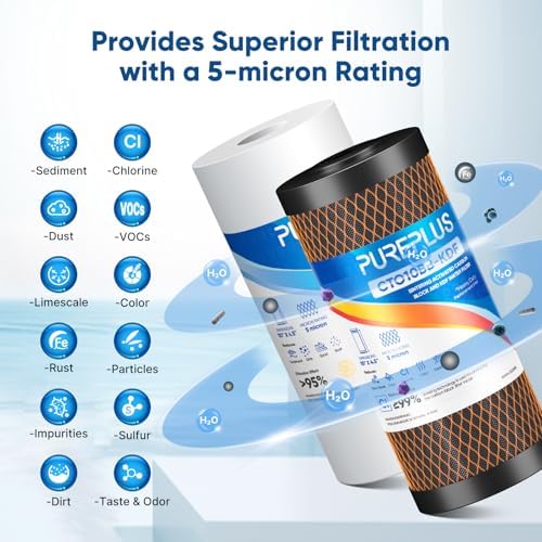 PUREPLUS 10"x4.5" Whole House Water Filter, Sediment & KDF, 5 Micron - Image 4