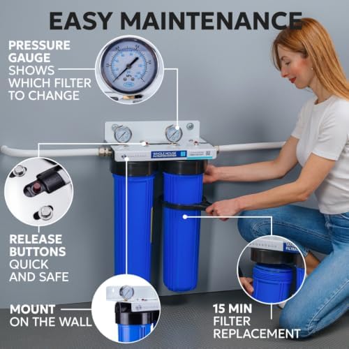 Aquaboon 2-Stage Whole House Water Filter System with 20x4.5 House Water Filters Reducing Sediment & Odors with Gauge & Release, Wrench, Bracket - Image 4