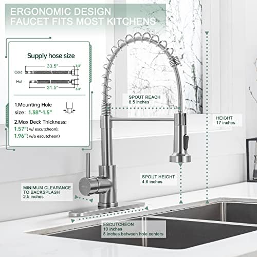 WEWE Laundry & Utility Sink Faucet with Pull-Down Sprayer, Brushed Nickel - Image 2