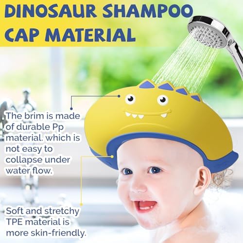 Thcbme Baby Shower Cap Shield, Shower Cap for Kids, Visor Hat for Eye and Ear Protection for 0-9 Years Old Children,Cute Dinosaur shape Makes the Baby Bath More Fun… (Yellow) - Image 5