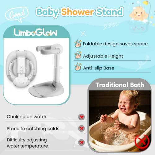 Baby Shower Stand with Anti-Pinch Silicone & Anti-Slip Base, Foldable Baby Bath Stand, Adjustable Height Soporte para Bañera de Bebé Assist Holder for 8-36 Months Toddler, Ideal Gift - Image 7