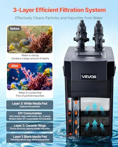 VEVOR 317GPH Canister Filter, 3-Stage External Aquarium Filter with Powerful Pump, Water Circulation Cleaning Machine with Media for Large Fish Tanks and Aquariums Up to 100 Gallons, for Freshwater - Image 3