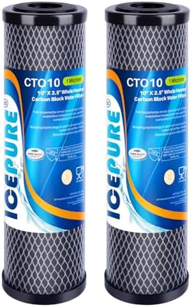 ICEPURE 1 Micron 2.5" x 10" Whole House CTO Carbon Sediment Water Filter Cartridge Compatible with DuPont WFPFC8002, WFPFC9001, SCWH-5, WHCF-WHWC, WHCF-WHWC, FXWTC, CBC-10, RO Unit, Pack of 2 by ICEPURE
