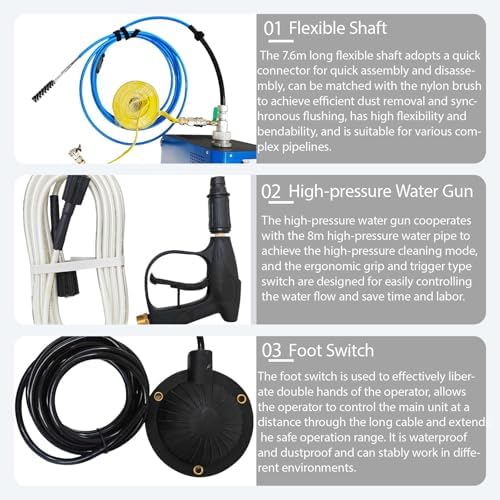 Multifunctional Condenser Pipeline Cleaning Machine 220V/110V, Professional HVAC Tube Cleaner 0.2-0.8in Pipe Diameter, 24.9ft Shaft Electric Descaling Tool for Heat Exchangers & Copper Pipes - Image 7