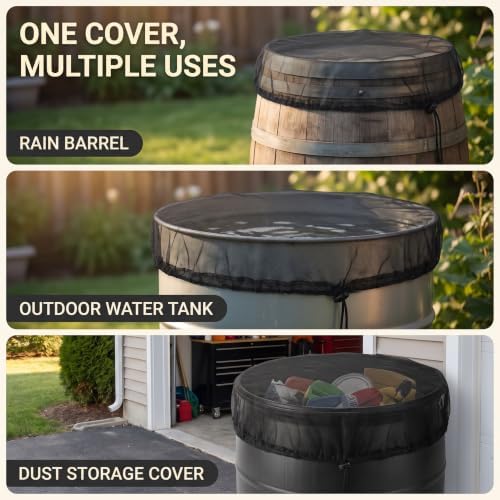 Rain Mesh Screen, Rainwater Barrel Debris, Filter for Rain Barrel, Black Rain Water Collection Bucket Netting Cover with Adjustable Drawstring for Prevents Mosquitoes Leaves Debris Rain Barrels - Image 6