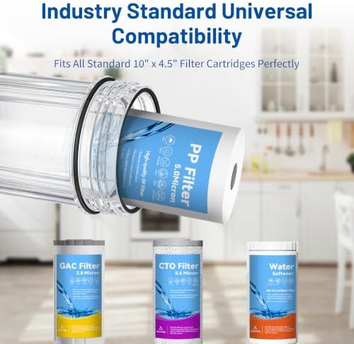 Whole House Water Filter Housing with 1 PP Filter, 10"x4.5", 2 Vavles - Image 3