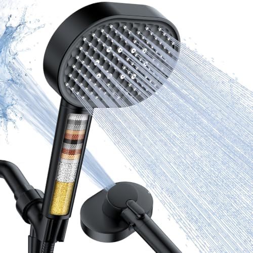 Filtered Shower Head with Handheld, High Pressure 4 Mode Black Shower Heads by Vatex