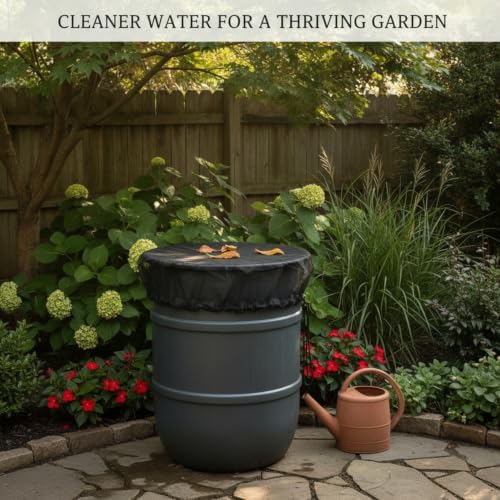 Black Polyester Mesh Rain Barrel Cover, Debris Filter Screen for Open-Top Water Containers up to 39.4 Inches, 1 Pack - Image 2