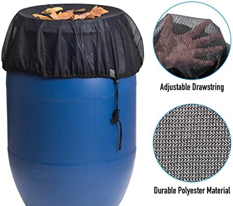 3 Pieces Mesh Cover for Rain Barrels with Drawstring, Water Collection Buckets Tank Protector, Rainwater Bucket Netting Screen Cover for Outdoor Garden, 37.4 Inches, Black - Image 2