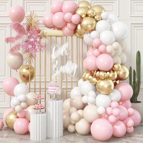 Pink Beige Gold Balloon Garland Arch Kit, 109 Pieces Blush Pastel Pink Peach Pink Gold Beige White Sand Latex Balloon Garland Kit for Girls Women Birthday Baby Bridal Shower Wedding Party Decorations by Togvu