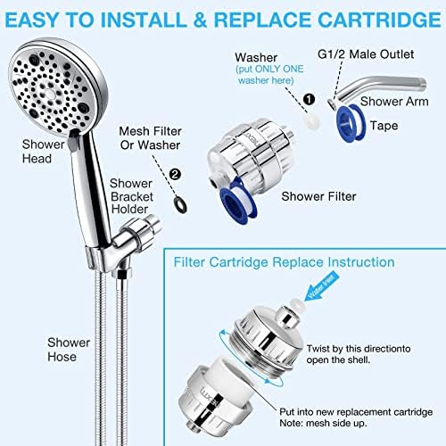 20 Stage Shower Filter w/ 3 Cartridge, Shower Head Filter, Reduce Well Hard Water Chlorine Heavy Metal & Impurity, Improve Skin Hair, Fit Most Handheld Showerhead Fixed Rainfall, Chrome - Image 7