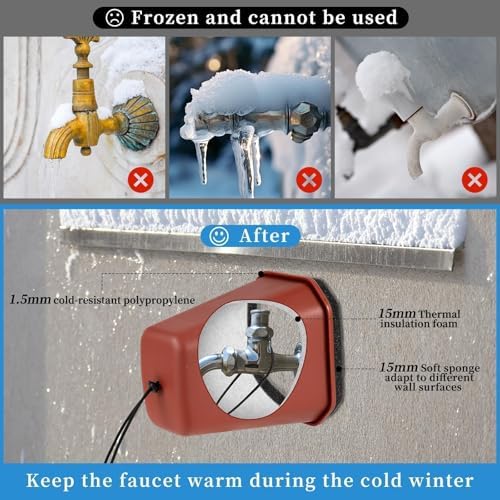 1 Pack 2026 Upgrade Extra Large Outdoor Faucet Cover for Winter Freeze Protection 8.5x7x5.5in Thick Plastic Foam Hose Bib Spigot Cover Winter Insulated with Reflective Strips (Red) - Image 3