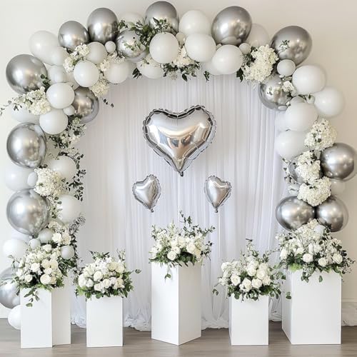 APLANET 150pcs Silver Balloons Different Sizes 18 12 10 5 Inch, Latex Balloons for Silver Themed Birthday Wedding Baby Shower Party, Grad Anniversary Supplies, Arch Kit Decoration - Image 6