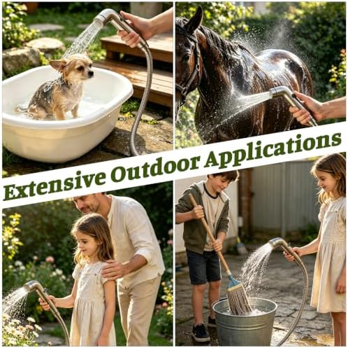 Dog Shower Attachment for Outdoor Pet Washing, High Pressure Hand Sprayer with ON/OFF Switch, 100 Inches Stainless Steel Hose, 3/4 GHT Female Connector, Brushed Nickel - Image 6
