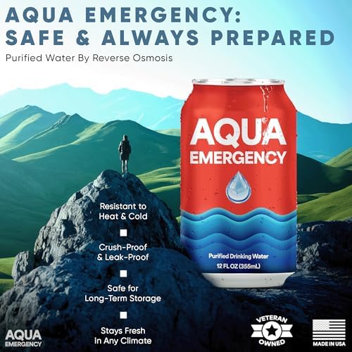 Aqua Emergency Drinking Canned Water- (72 Cans) 12 fl Oz (50 Years) Shelf Life for Everyday Hydration, Emergency, Survival Use-Purified via Reverse Osmosis | Plant-Based, BPA Free, Eco-Friendly Packaging, Made in USA -3 Case - Image 6