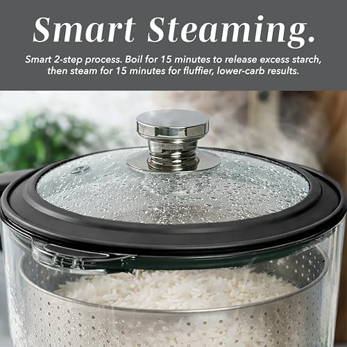 COOK WITH COLOR Glass Mini Low Carb Rice Cooker – Holds 2 Cups Raw/Makes 6 Cups Cooked with Auto Lift Filter Basket, Hotpot & Steamer for Rice, Grains, Digital Panel with Keep Warm, Black - Image 5