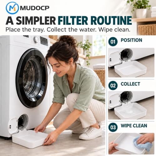 Washing Machine Drain Pan with 3 Accessories, Low Profile Washer Drain Tray for Front Load Washer Filter Cleaning, Water Catch Drip Tray, No Washer Moving Required, White - Image 7