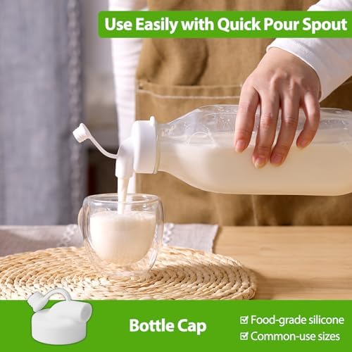 CUCUMI 2 Pack 32 Oz Glass Milk Bottle with Reusable Lid - Image 2