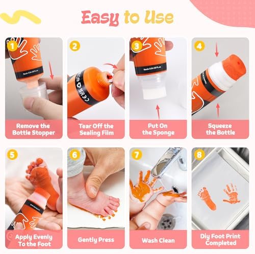 Nabance Baby Hand and Footprint Paint, Sponge Head, Baby Safe Paint, Orange - Image 4
