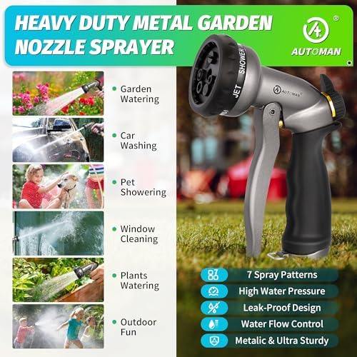 AUTOMAN Garden Hose Nozzle - 2 Pack, 100% Metal High Pressure Spray Nozzle, Labor-Saving Design, Heavy Duty for Garden Watering, Car Washing, Window Cleaning, Pets Bathing - Image 6