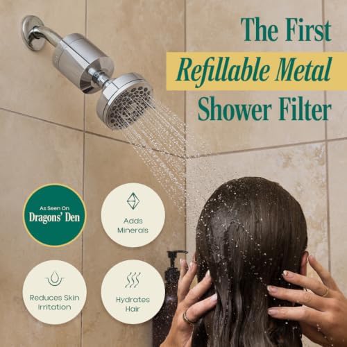 Santevia Refillable Showerhead Filter - Chrome Metal, Universal Fit Shower Head Filter Removes 99% Chlorine & Adds Magnesium for Softer Skin & Hair. Relieves Irritation & Eczema - Image 2